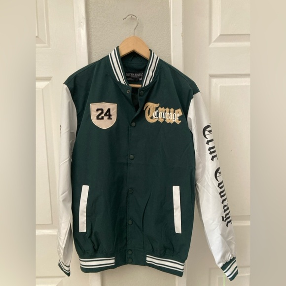 Seven Souls Jacket Varsity Men's Size Large White Black Patched 24 - Picture 1 of 7